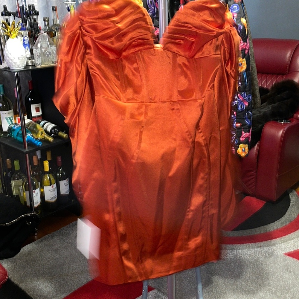 Beautiful, orange, puff sleeve dress